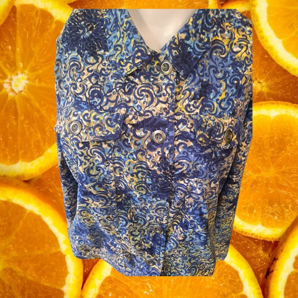 Christopher & Banks Yellow and Blue Button Up Blouse Size Large